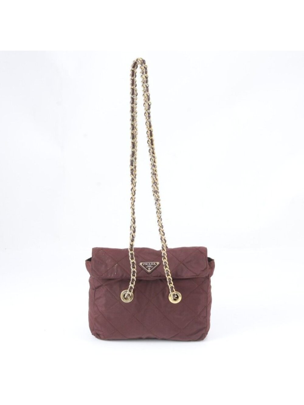 Prada White Tag Yes Tessuto Nylon Triangle Logo Quilted Leather Chain Shoulder
